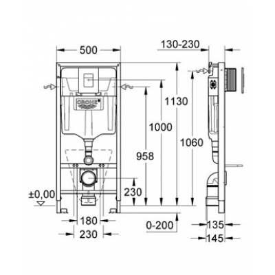 Инсталляция для подвесного унитаза 4 в 1 GROHE Rapid SL 38775001. Фото