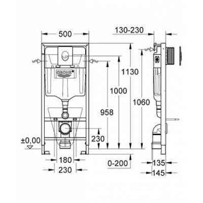 Инсталляция для подвесного унитаза 4 в 1 GROHE Rapid SL 38750001. Фото