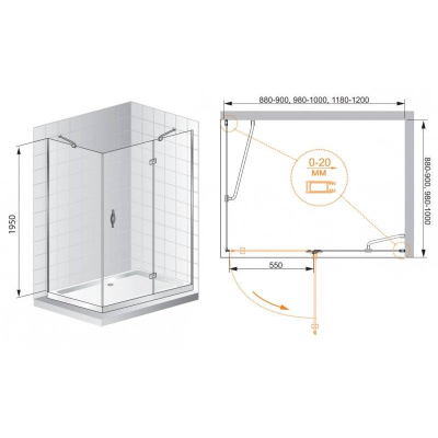 Душевой угол CEZARES Bergamo BERGAMO-W-AH-1-120/100-C-Cr-R. Фото