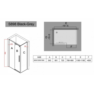 Душевой уголок BLACK & WHITE Stellar Wind Black S898 800. Фото