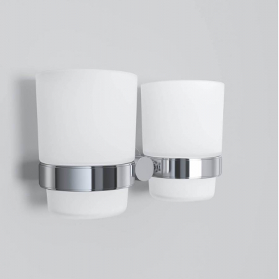 Двойной стеклянный стакан с настенным держателем AM.PM Sense A74343400 для ванной комнаты. Фото