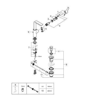 GROHE 23296DC1 Lineare New Смеситель однорычажный для раковины, высокий излив, со сливным гарнитуром. Фото