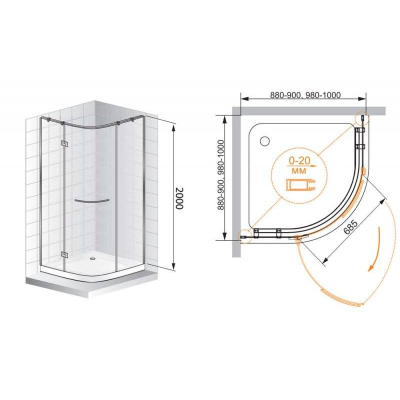 Душевой угол CEZARES Bergamo BERGAMO-W-R-1-100-ARCO-C-Cr-R-IV. Фото