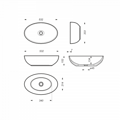 Раковина накладная тонкостенная SANITA LUXE Ringo Slim 53х34 RNGSLWB01S. Фото