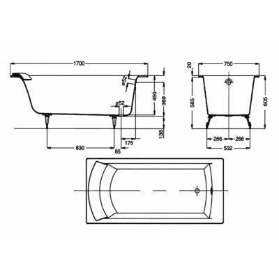 Ванна чугунная без ручек JACOB DELAFON Biove 170х75 E2930-00. Фото