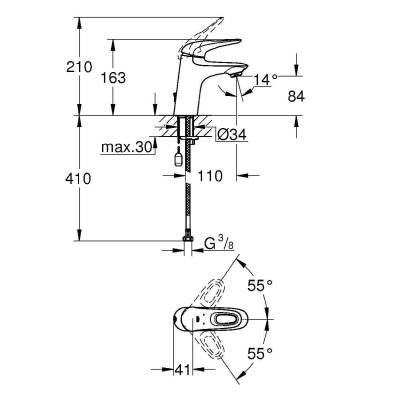 GROHE 23566003 Eurostyle 2015 Смеситель для раковины с цепочкой. Фото