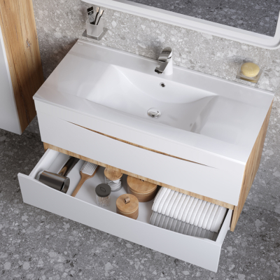 Тумба с умывальником подвесная 100 см белая/золотистый дуб Cloud IDDIS CLO10Y0i95K подходит ум. 0131000i28. Фото