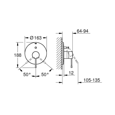 GROHE 19285AL1 Essence New Смеситель однорычажный для ванны, комплект верхней монтажной части, цвет: темный гарфит, матовый. Фото