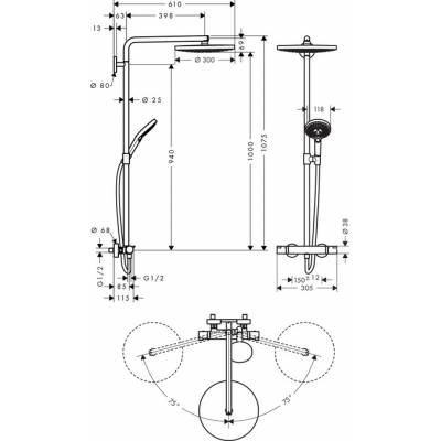 Душевая система HANSGROHE Raindance Select Showerpipe S300 2 jet 27133400. Фото