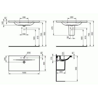 Раковина-столешница IDEAL STANDARD Connect 100х49 E812601. Фото