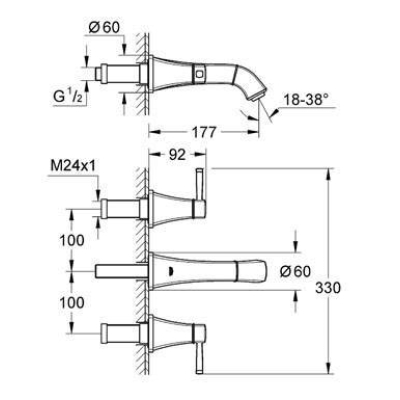 Смеситель для раковины GROHE Grandera 20414000 (внешняя часть). Фото