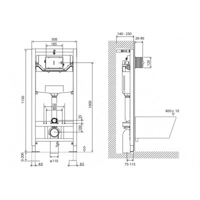 Инсталляция для подвесного унитаза BelBagno BB001-120/BB007-PR-NERO.M клавиша черный матовый. Фото