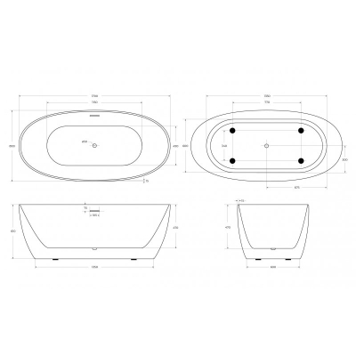 Ванна акриловая отдельностоящая BELBAGNO BB414-1700-800. Фото