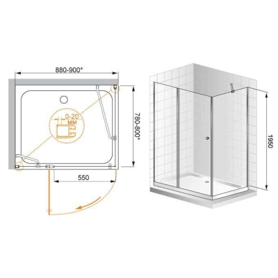 Душевой угол CEZARES Elena ELENA-W-AH-1-90/80-C-Cr. Фото