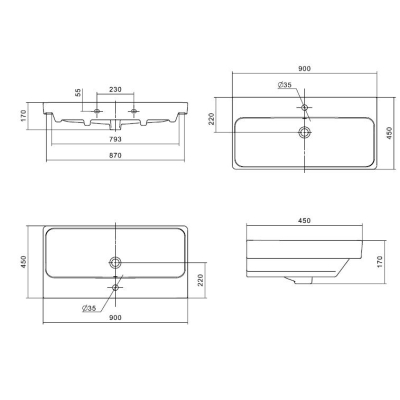 Раковина встраиваемая SANTEK Адриана 90х45 1.WH50.1.629. Фото