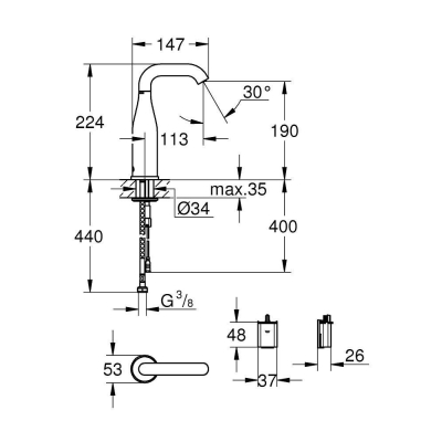 GROHE 36446000 Essence E Инфракрасная электроника для раковины без смешивания, 6V литиевая батарейка. Фото