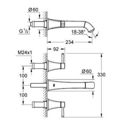 Смеситель для раковины GROHE Grandera 20415000 (внешняя часть). Фото