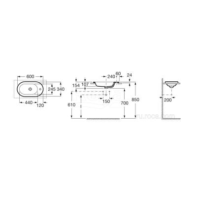 Раковина встраиваемая ROCA Meridian-N 60x34 32724E000. Фото