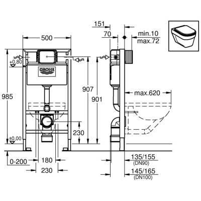 Инсталляция для подвесного унитаза GROHE Rapid SL 38525001. Фото