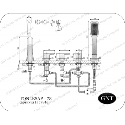 Врезной смеситель для ванны GNT TonleSap-78. Фото