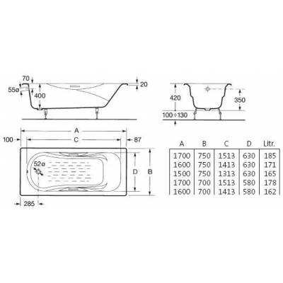Ванна чугунная ROCA Malibu 170х75 2309G000R. Фото