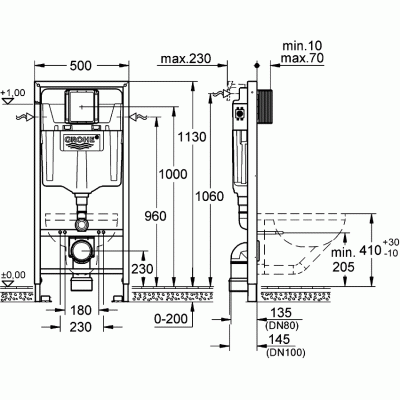 Инсталляция 4 в 1 в сборе для подвесного унитаза GROHE Rapid SL 38929000. Фото