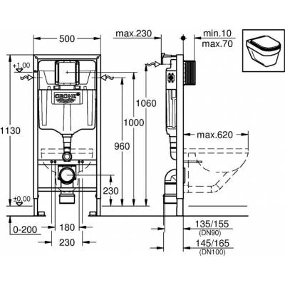 Инсталляция 2 в 1 для подвесного унитаза GROHE Rapid SL 38536001. Фото