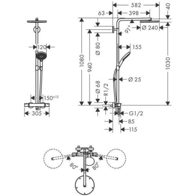 Душевая система Hansgrohe Raindance Select S Showerpipe 240 1jet P 27633670. Фото