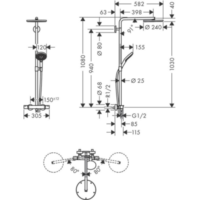 Душевая система Hansgrohe Raindance Select S Showerpipe 240 1jet PowderRain с термостатом 27633000, хром. Фото