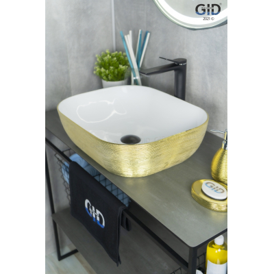 Раковина накладная GID D1302h130 50х40 53325 Белый / Золото. Фото