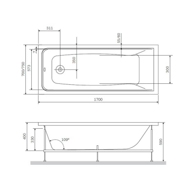 Ванна акриловая 170х70 см AM.PM Gem W90A-170-070W-A. Фото