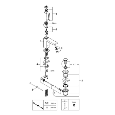 GROHE 23657000 Eurocube Joy Смеситель для раковины со сливным гарнитуром, размер M. Фото