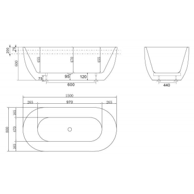 Ванна акриловая отдельностоящая BELBAGNO BB70-1500-800. Фото