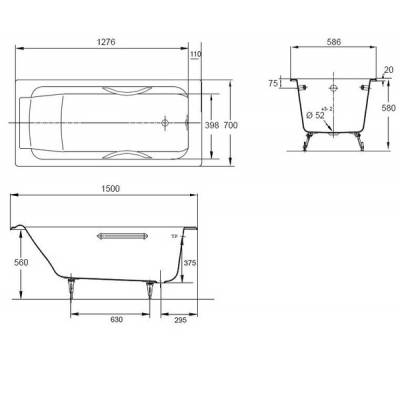 Ванна чугунная без ручек JACOB DELAFON Parallel 150х70 E2946-00. Фото