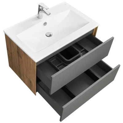 Тумба под раковину подвесная AQUATON Сохо 75 Графит Софт/Дуб Веллингтон 1A258101AJA00. Фото