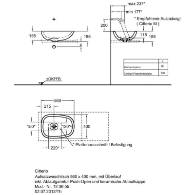 Раковина накладная GEBERIT Citterio 56х40 500.542.01.1. Фото