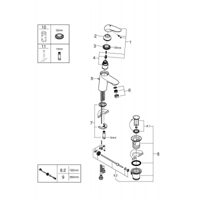 GROHE 23707LS3 Eurostyle 2015 Solid Смеситель для раковины со сливным гарнитуром, S-Size. Фото