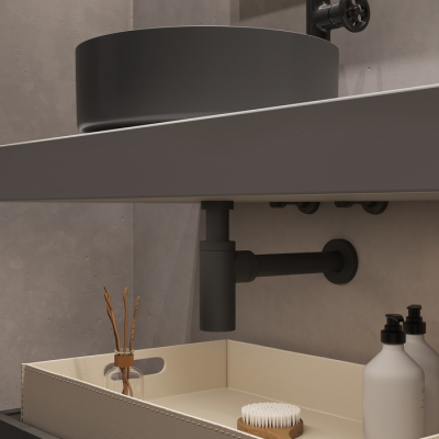 Бутылочный сифон для умывальника графит Optima Home IDDIS OPTGM00i84. Фото