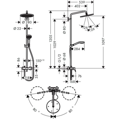 Душевая система Hansgrohe Croma Select 280 Air 1jet Showerpipe 26791000. Фото